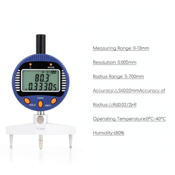 CGOLDENWALL High accuracy digital radius gauge Electronic Inside and Outside Radius Gage with 10mm /20mm /30mm /60mm/100mm changeable measuring jaw Blue 0.2" - 27.5"/5 mm - 700 mm-6